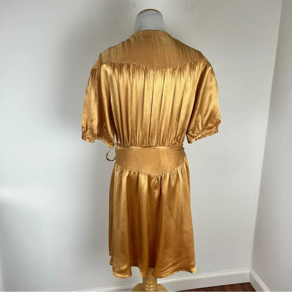 Anthropologie Maeve Silky Gold Orange Mini Wrap Dress Size M - Picture 4 of 5